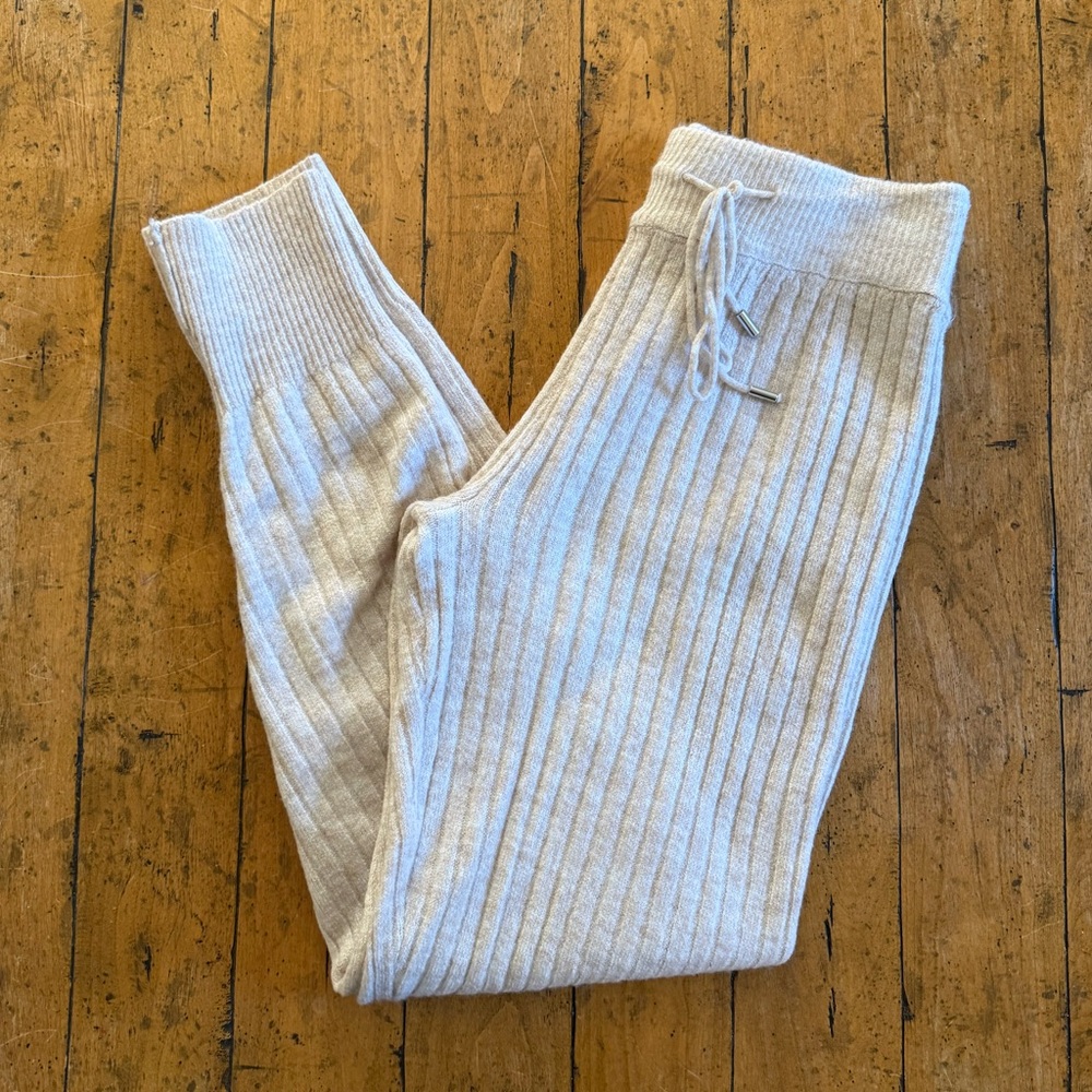 Free People Ribbed Cream Knit Joggers